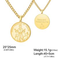 Dawapara Saint Francis of Assisi Necklace Round Religious Medal Pendant Protection Talisman Stainless Steel Jewelry beige