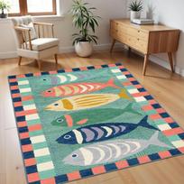 Žuvies tema kilimas Spalvingas vandenyno dizainas Neslystantis Minkštas ir patvarus Idealiai tinka svetainei, vaikų kambariui ar sodybos dekorui Grindų kilimėlis 60*90cm brown
