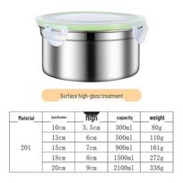 Round Stainless Steel 304 Bento Box Set with Lids - Multi-Capacity Food Storage Containers gray