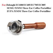51 mm plikas kavos portafiltras Delonghi EC680/EC685/EC785/EC885 kavos aparatams, nerūdijančio plieno kavos rankena su 1/2/4 puodelių krepšeliu no basket gray