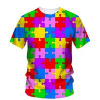 Card Puzzle T-shirt Multicolor Multishape 3D Printing T Shirts Round Neck Short Sleeves For XL blue