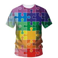 Card Puzzle T-shirt Multicolor Multishape 3D Printing T Shirts Round Neck Short Sleeves For L blue