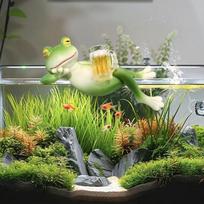 Hanging Flower Pot Edge Frog Decorative Ornaments Resin Mini Craft Glass Fish Tank Pendant Desktop Figurines beige