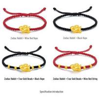 2023 Red String Rabbit Zodiac Bracelet with 24K Gold-Plated Beads black