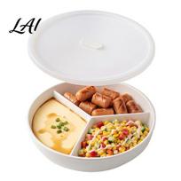 Portion Control Diet Dish Ceramic Steamer Plate with 3 Divided Compartments Round Dinner for Food Rice Meat Vegetable Separator Pot Family Daily Use M B white