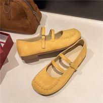 Flat bottom one-word buckle with square head Mary Jane shoes women's spring new versatile ballet shoes 40 geltona
