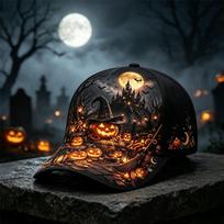 POD heat transfer pumpkin head skull Halloween funny new baseball cap trendy men's and women's hats gray