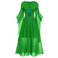 Women Casual Plus Size Cold Shoulder Dress Color Lace Butterfly Sleeve Halloween Gothic Dress XXXL žalia