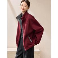 MOHAN YIMEI 2025 Fall Women's Stand-up Collar Drop Shoulder Sweatshirt S beige
