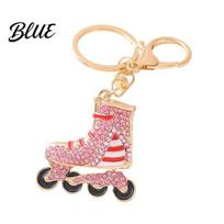 Roller Skates Key Ring Rhinestone Striped Keychain Alloy Backpack Schoolbag rožinė