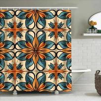 Vibrant Floral Shower Curtain Waterproof Printed Home Decor Bath Mat For Bathroom Accessories Orange Blue Pattern W165H180(CM)-1 Pcs