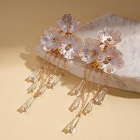Crystal spray paint flower fringed silver needle earrings retro niche environmentally friendly earrings gray