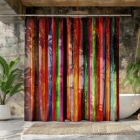 Vibrant Wood Shower Curtain: Embrace The Colorful Design, Soft Fabric, And Rustic Vibes For Your Cozy Bathroom W108H214(CM)-1 Pcs