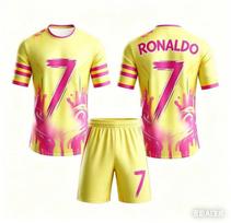 AI Ronaldo #7 Futbolo Apranga Vaikams ir Suaugusiems, Unisex Marškinėliai ir Šortai su Grafiti Spaudiniu, Greitai Džiūstanti, Vasaros 120 pink