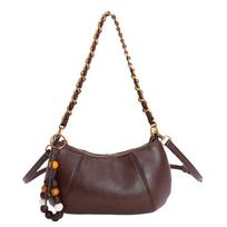 Retro Frosted Texture Chains Messenger Bag 2026 Women's Autumn Trend Beading Pendant One Shoulder Bags Female Exquisite Handbags (20cm<Max Length<30cm) black