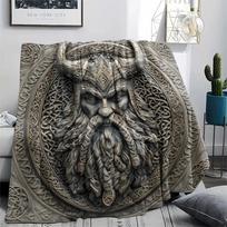 Vikingų kario rašto flanelinis pledas, aukštos kokybės, patogus visais metų laikais, namų dekoras, šiluma ir komfortas, puikiai tinka dovanoms. 80cm x 120cm gray
