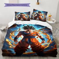 Dragon Ball Super Pattern Bedding Quilt Set Quilt Cover Pillowcase Home Birthday Gift(1 * duvet cover + 2 * pillowcase, without core) 135x200cm gray