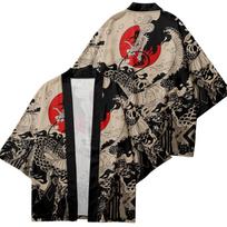 Tradiciniai samurajų kimono vyriški japonų anime drakono raštai Cosplay Haori moteriški megztiniai jukata marškinėliai vasaros chalatas XS juoda
