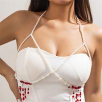 Kraujo perlų karoliai, Helovino gotikiniai karoliai, Pearl Choker karoliai moterims, varvantys kruvinų perlų vėriniai papuošalai Helovino vakarėlio kostiumo dovana One Size beige