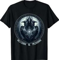 Odin's Varnos Huginn & Muninn Vegvisir Marškinėliai Vikingų Mitas Marškinėliai XL gray