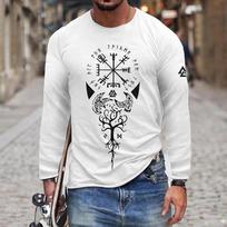 Vyriški Retro Vikingų Norse Mitologijos Totemai 3D Spausdinti Laisvalaikio Marškinėliai Apvalia Kaklo Madingi Ilgomis Rankovėmis Marškinėliai XXXL white