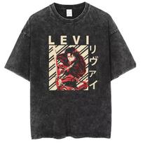 Attack on Titan Levi Ackerman Printed T-shirt Men's and Women's Washed T-shirt High Quality Vintage Cotton T-shirt Harajuku Tops 3XL black