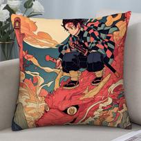 Demon S-Slayer K-Kamado T-Tanjiro N-Nezuko Pillow Case Short Plush Sofa Decorative Gift Home Double-sided Printing Cushion 12x12in 30x30cm black