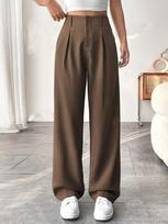 2026 Euro-American High-Waisted Wide-Leg Business Office Suit Pants with Pockets Extra Large kava