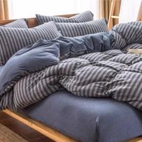 Grey-Brown Striped Terry Cotton Knit Duvet Cover - Single/Double Sizes, High-Quality Pure Cotton for Students 200x230cm Duvet Cover Only gray
