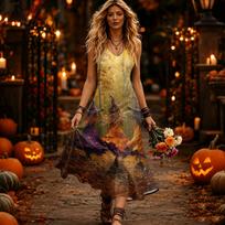 Women's Halloween Printed Midi Dress XXL šafranas