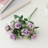 4 puokštės Dirbtinių gėlių puokštė Chrizantemų rožių žalių lapų gėlių puokštės vazų išdėstymui Mini rožių vestuvės namų biuro dekoras violetinė