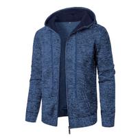 Autumn New Men's Casual Knitted Hooded Zipper Sweatshirt Jacket Fashion Sportswear Male Outerwear XXL blue