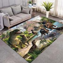 Jurassic Dinosaur Wild Jungle Scene Print Area Rug Non‑Slip Floor Mat Kids Play Bedroom Home Decor 70x100cm( 27x39in ) gray