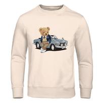 Teddy Bear Beside The Car Hoody Mens Casual Warm Fleece Sweatshirt Fit Autumn Hooded Fashion Big Size Women Tracksuit 3XL white