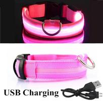 Naujas USB įkraunamas LED šviečiantis antkaklis augintiniui šuniui  Švytintis mirksintis vėrinys Pasivaikščiojimams lauke  Naktinio saugumo priemonės XL(52-60cm)-Pink USB rožinė