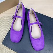Madingi plokščiapadžiai moterims 2025 Kvadratinis pirštas Sekli burna Suede Nauji Mary Jane batai Didelis dydis Moteriški batai 42 43 44 Zapatos 42 purple
