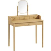 Kosmetinis staliukas su pasukamu veidrodžiu ir 4 stalčiais, ąžuolo ir aukso spalvų, 90 × 50 × 127,5 cm