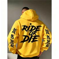 Grafinis džemperis su gobtuvu „Ride Or Die“ Oversize Streetwear Sportinė apranga Puloveris Vyriškas Moteriškas Laisvalaikio Rudens Viršutinė dalis su gobtuvu M yellow