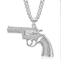 European and American Jewelry, Gold-plated Diamond-encrusted Revolver Pendant Necklace 60CM white