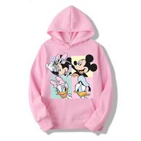 Disney Mikė Pūkuotukas ir Mini Pelė Laisvalaikio Moteriškas Džemperis Su Gobtuvu Animacinis Mini Raštas Megztinis Šiltas Šlifuotas Džemperis Laisvas ir Patogus Viršus S rožinė