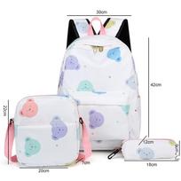 3PCS Women Travel Schoolbag Set with Lunch Box and Pencil Case Cartoon Pattern College Backpack balta