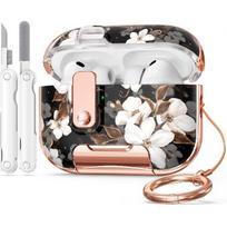for Apple AirPod Pro 3 Case 2025 with Lock,Clear TPU Floral AirPod Pro 3 Generation Case Cover for Women Girly, iPod Pro 3 Cases with Keychain & AirPods 4 Case black