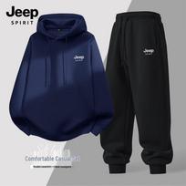 JEEP SPIRIT Men's Reflective Hooded Sweatshirt & Jogger Set XL black
