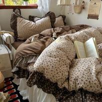 Korėjietiško nėrinio tulpės plautos medvilnės 4 dalių vienspalvis bendrabučio patalynės komplektas 1.5m Bed Skirt Set 4pcs - Quilt Cover 180x220