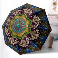 1pc Sturdy 8-Bone Auto Umbrella, Lush Floral Mandala Umbrella, Digital Printed, Foldable Umbrella for On-the-Go Outdoor Use