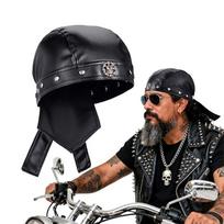 Leather Black Hijab Hat Punk Pirate Hat Ball Bar Music Festival Motorcycle Party Pullover Hat Baotou Riding Hat One size fits all (56-60cm) black