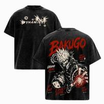 Katsuki Bakugo Graphic T Shirt Anime Front Back Short Sleeve Streetwear M black