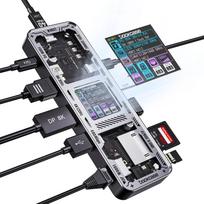 DOCKCASE USB C šakotuvas skeletas HDMI Gigabit ir 10Gbps duomenų 100 W PD greitas lizdas Suderinamas su MacBook 10-in-1 dizainas, 4K@60Hz & DP, Ethernet, USB-C juoda