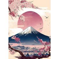 Mount Fuji Cherry Blossoms Wall Art Picture Japanese Landscape Poster Canvas Painting Print  Home Room Decor Aesthetic Mural 21cm×30cm NoFrame pink