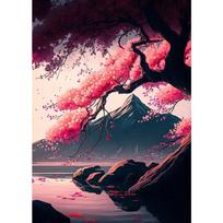 Mount Fuji Cherry Blossoms Wall Art Picture Japanese Landscape Poster Canvas Painting Print  Home Room Decor Aesthetic Mural 40cm×50cm NoFrame